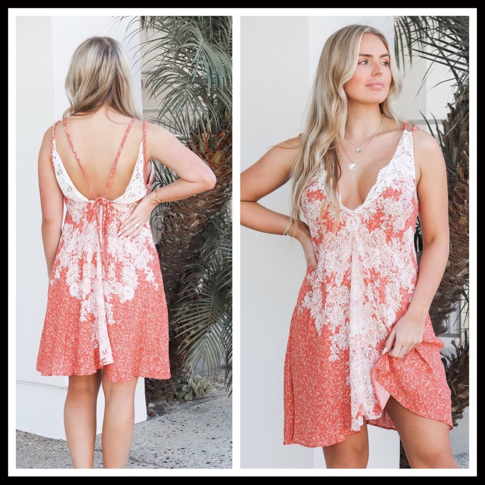 FREE PEOPLE BOHO LACE FLOWY SLIP MINI DRESS A3C - Picture 8 of 16